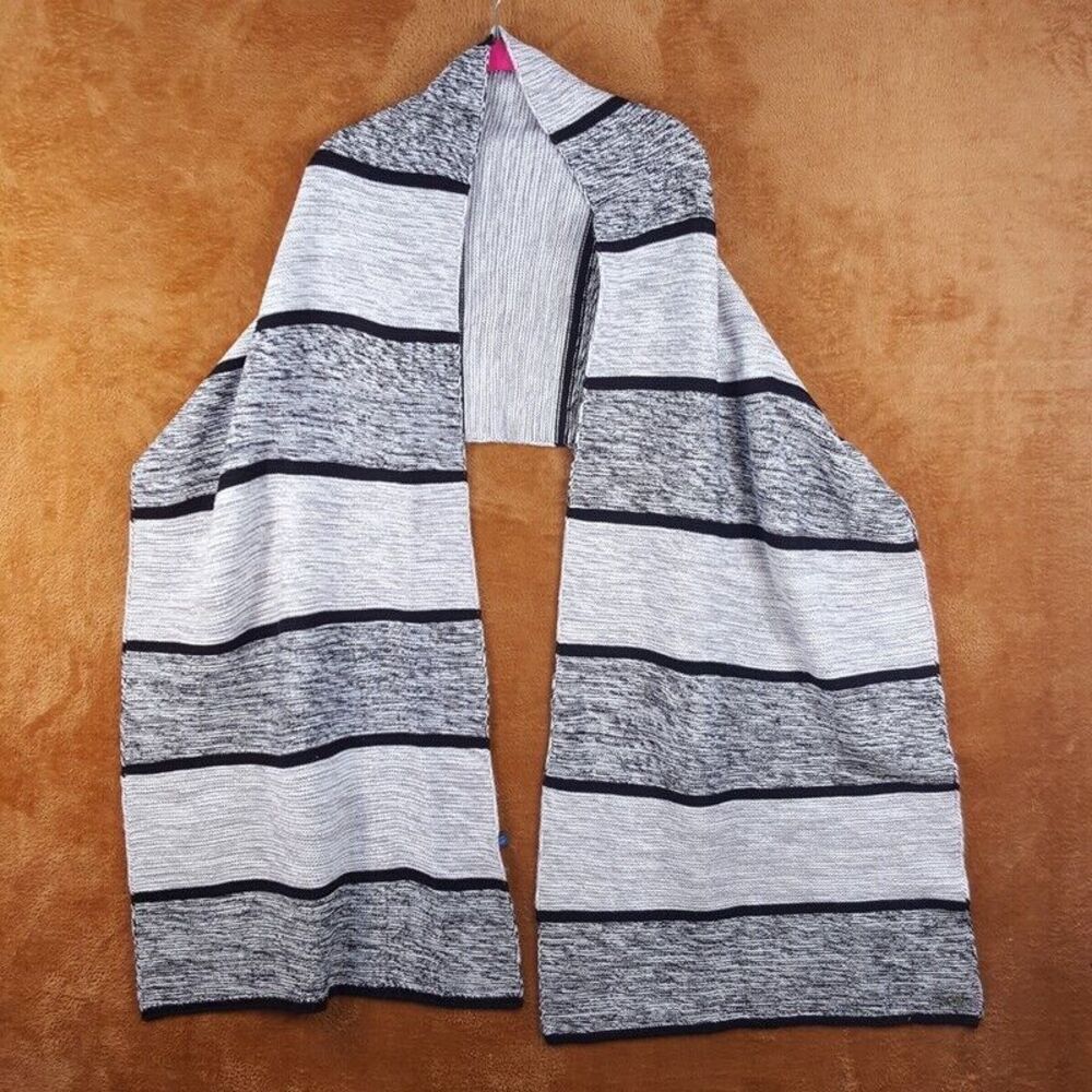 COLE HAAN Scarf Gray Stripe Heavy Knit Acrylic Winter Rectangle 96x19